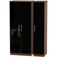 Knightsbridge High Gloss Black and Noche Walnut Triple Plain Wardrobe