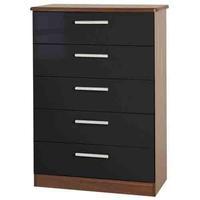 Knightsbridge 5 Drawer Chest Knightsbridge - 5 Dr Chest - Black Gloss - Cream Base Colour