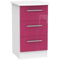 Knightsbridge 3 Drawer Bedside Cabinet Knightsbridge - 3 Drawer Bedside Cabinet - Pink Gloss - White Base Colour