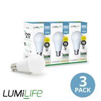 Lumilife 12 Watt - B22 Bayonet Standard Shape Bulb - 70 Watt Replacement (Pack of 3)