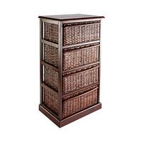 Mahogany & Wicker 4 Drawer Unit