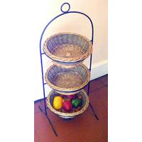 Metal Frame with Three Willow Baskets Vegetable Rack