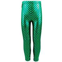 Mermaid Tail Girls Green Fish Scale Design Rash Guard Leggings Diving Surfing Swimming Tights Pants for 3~10 yrs