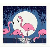 Moonlight Flamingos By Joseph Vass