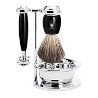 Muhle VIVO Black 4 Piece Double Edged Safety Razor Shaving Set with Pure Badger Hair Shaving Brush - No Blades Included