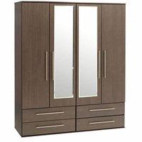 New York 4 Door 4 Drawer Mirrored Wardrobe White Gloss