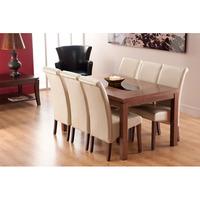 Nevada Dining Table In Walnut And 4 Ivory Dining Chairs