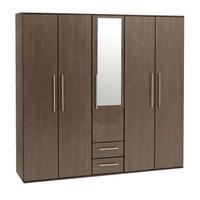 New York 5 Door 2 Drawer Mirrored Wardrobe White Gloss