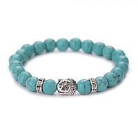 New Arrival Nature Turquoise Buddha Head Bead Bracelet #YMGS1013