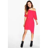 Off Shoulder Rouched Wrap Dress - poppy