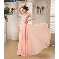 Prom Formal Evening Holiday Family Gathering Dress - Beautiful Back Elegant Lace-up A-line Scoop Floor-length Chiffon with Lace