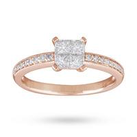 Princess Cut 0.60 Carat Total Weight Diamond Cluster Ring with Diamond Set Shoulders in 9 Carat Rose Gold - Ring Size J