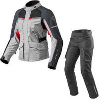 Rev It Outback 2 Ladies Motorcycle Jacket & Trousers Silver Red Black Kit