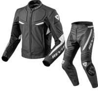 Rev It Masaru Leather Motorcycle Jacket & Trousers Black White Kit