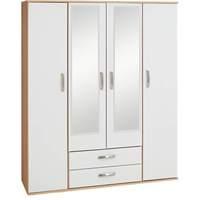 Regal 4 Door 2 Drawer Mirrored Wardrobe Black woodgrain and Cocobola