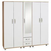 Regal 5 Door 2 Drawer Mirrored Wardrobe Black Woodgrain And Beech