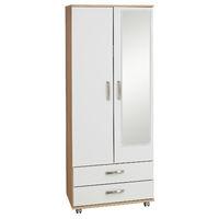 Regal 2 Door 2 Drawer Mirrored Wardrobe Black Woodgrain And Beech