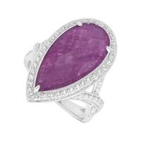 Silver pear-shaped ruby doublet and cubic zirconia ring