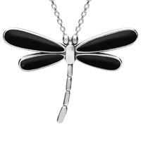 Silver Whitby Jet 4 Stone Dragonfly Necklace