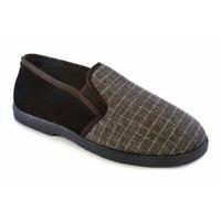 SlumberzzZ Mens Small Check And Plain Fullback Fleece Lined Slip On Slipper