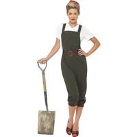 Smiffy's Adult Women's WW2 Land Girl Costume, Top, Dungarees And Head Scarf,