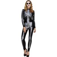 Smiffy's Adult Women's Fever Miss Whiplash Skeleton Costume, Printed Catsuit,