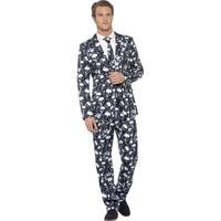 Smiffy's Adult Men's Skeleton Suit, Stand Out Suits, Jacket, Trousers And Tie,