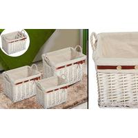 Storage Basket Wicker Rattan Hamper - Set of 3 - Nature