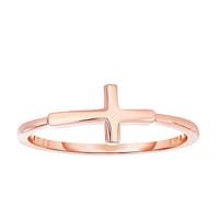 Sterling Silver With Rose Finish Sideways Cross Ring