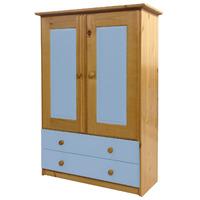 Tall Boy Childrens 2 Door 2 Drawer Antique Wardrobe with Baby Blue details