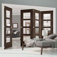 Thrufold Calgary Flush Abachi Wood 3+1 Folding Door - Clear Glass - Prefinished