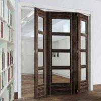 Thrufold Calgary Flush Abachi Wood 3+0 Folding Door - Clear Glass - Prefinished