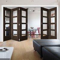 Thrufold Calgary Flush Abachi Wood 3+2 Folding Door - Clear Glass - Prefinished