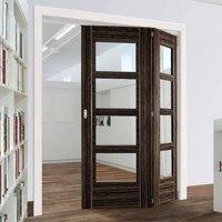 Thrufold Calgary Flush Abachi Wood 2+0 Folding Door - Clear Glass - Prefinished