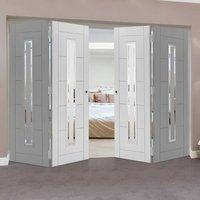 Thrufold Barbican White 2+2 Folding Door - Etched Clear Glass