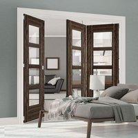 Thrufold Calgary Flush Abachi Wood 2+1 Folding Door - Clear Glass - Prefinished