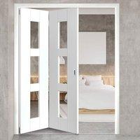 Thrufold Geo White 2+0 Folding Door - Clear Glass