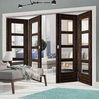 Thrufold Calgary Flush Abachi Wood 2+2 Folding Door - Clear Glass - Prefinished