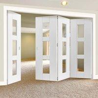 Thrufold Geo White 3+1 Folding Door - Clear Glass