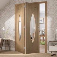 Thrufold Pesaro Oak 2+0 Folding Door - Clear Glass - Prefinished