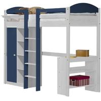 Verona Maximus Whitewash Pine and Blue with Central Ladder High Sleeper Bed Set 1