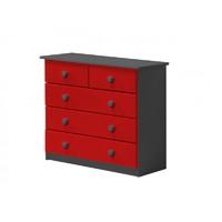 Verona 3 plus 2 Drawer Graphite Chest with Red