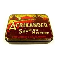 Vintage Afrikander tobacco tin. 4 x 3 x 1 inches.