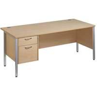 Vistro Rectangular Single Pedestal Desk - Silver H Leg 1200mm Maple 3 Drawers