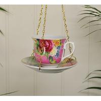 Vintage Hanging Floral China Teacup Bird Feeder by Fallen Fruits