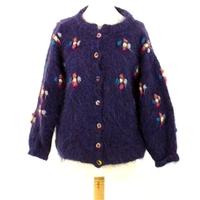 Vintage Jane Anderson Size 14 'Textures in fur' Purple Blue Bobble Cardigan