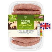 Waitrose Duchy Organic 12 British free range pork chipolatas