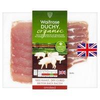 Waitrose Duchy Organic British free range dry cured cherrywood smoked back bacon, 6 rashers