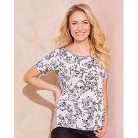 White Floral Dip Back Woven Front Top