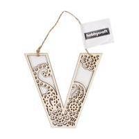 Wooden Filigree Hanging Letter V 13cm